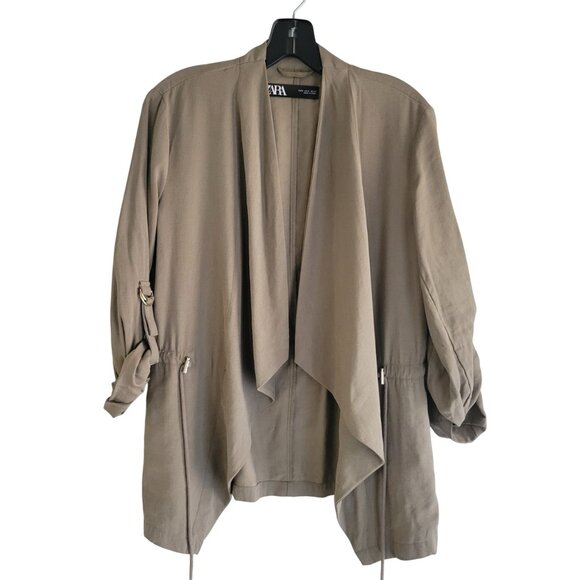 Zara Open Front Green Women's Draped Jacket Size S - Picture 3 of 9